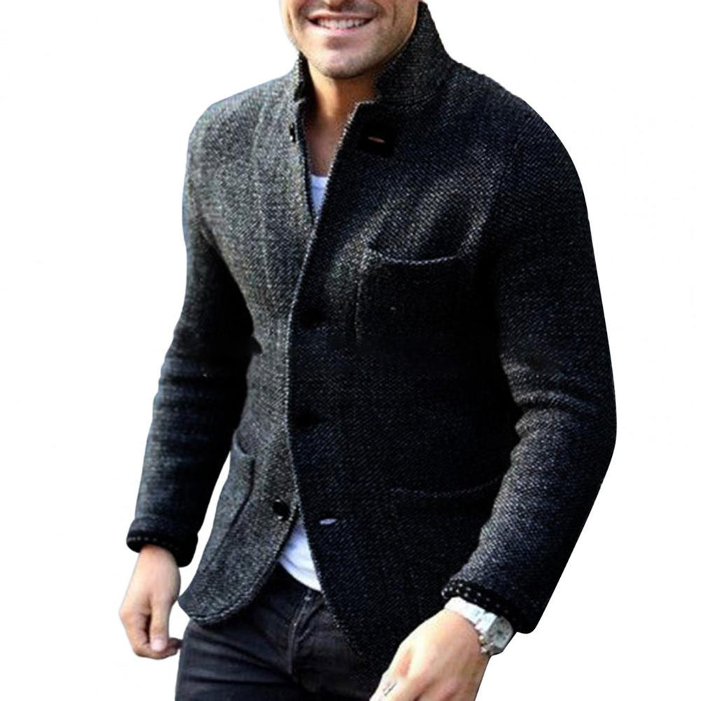 Men's Textured-Knit Blazer Cardigan, Stand-Collar Three-Pocket Jacket