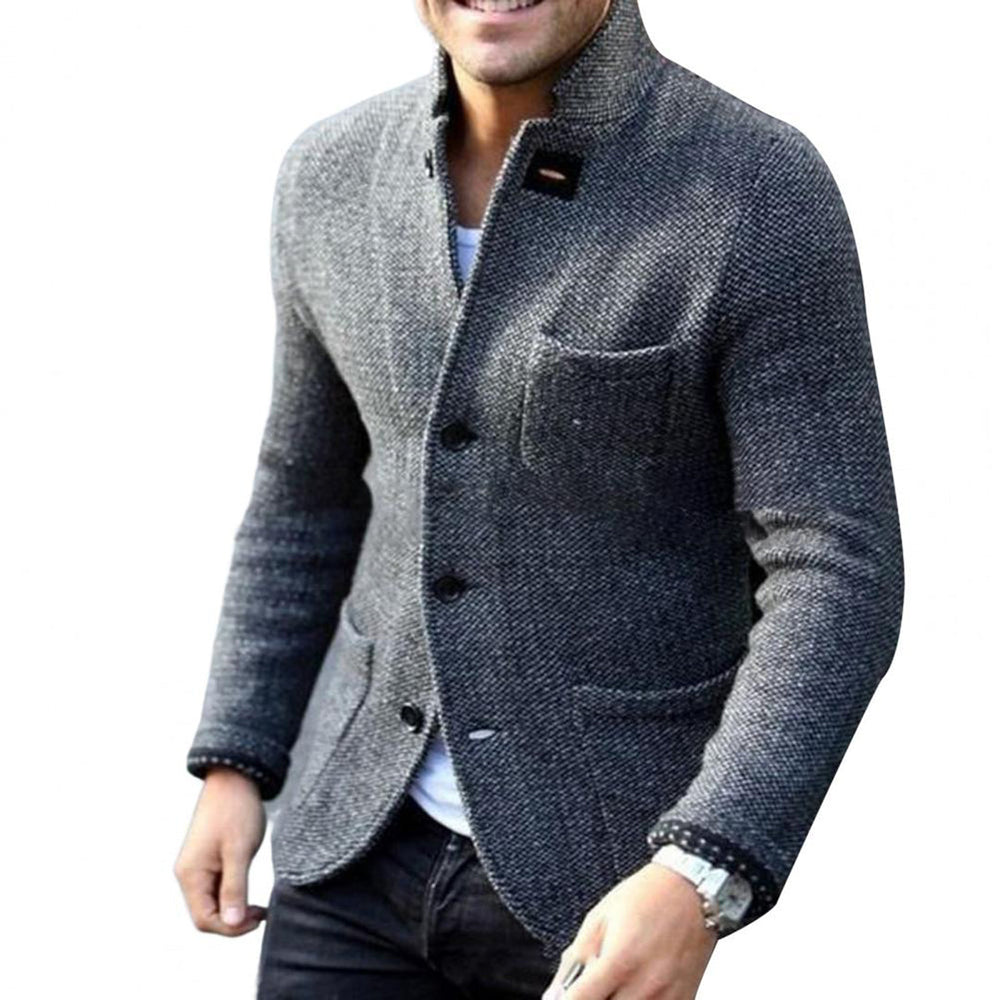 Men's Textured-Knit Blazer Cardigan, Stand-Collar Three-Pocket Jacket