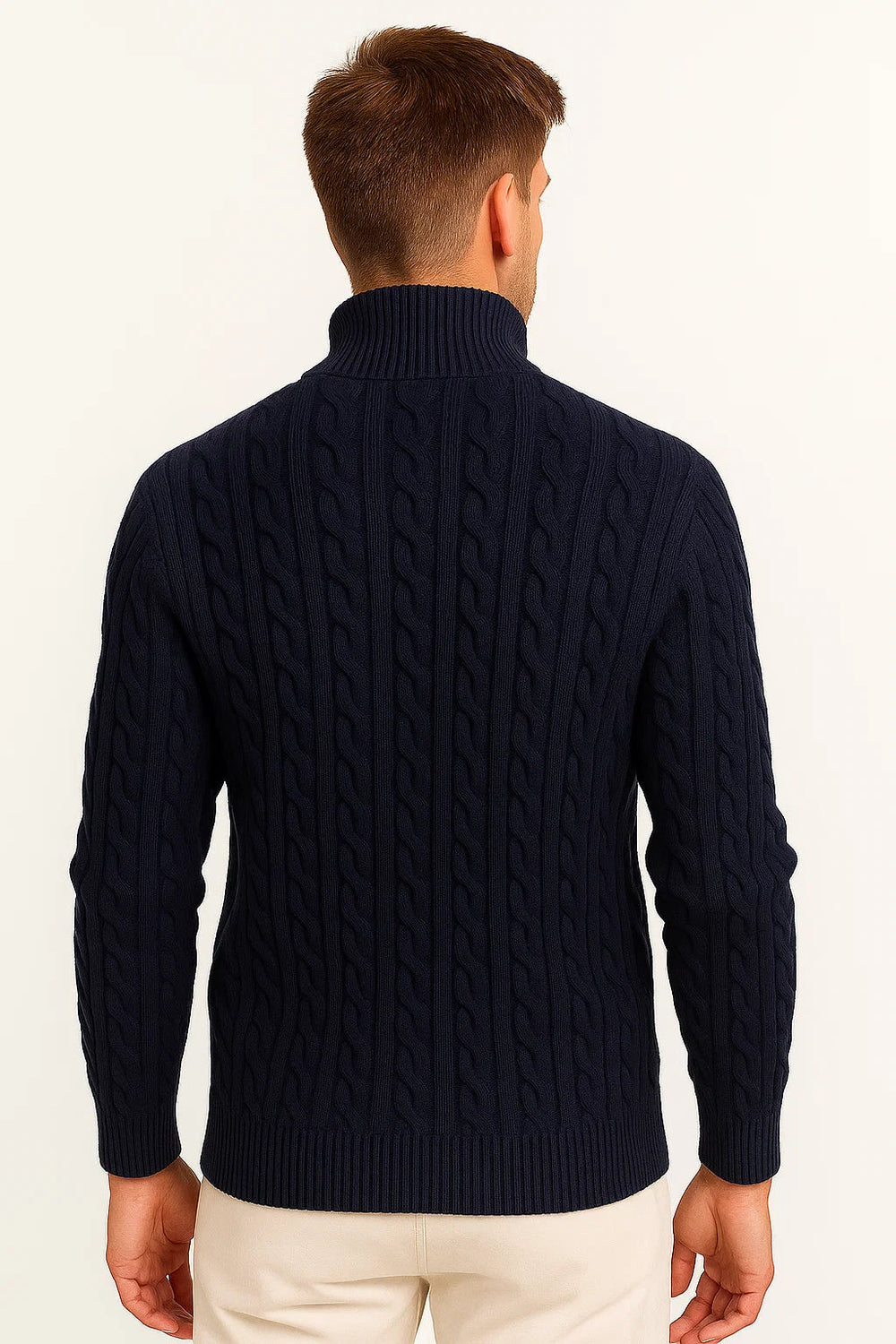 Men's Cable-Knit Zip-Neck Sweater, Chunky Stand-Collar Pullover
