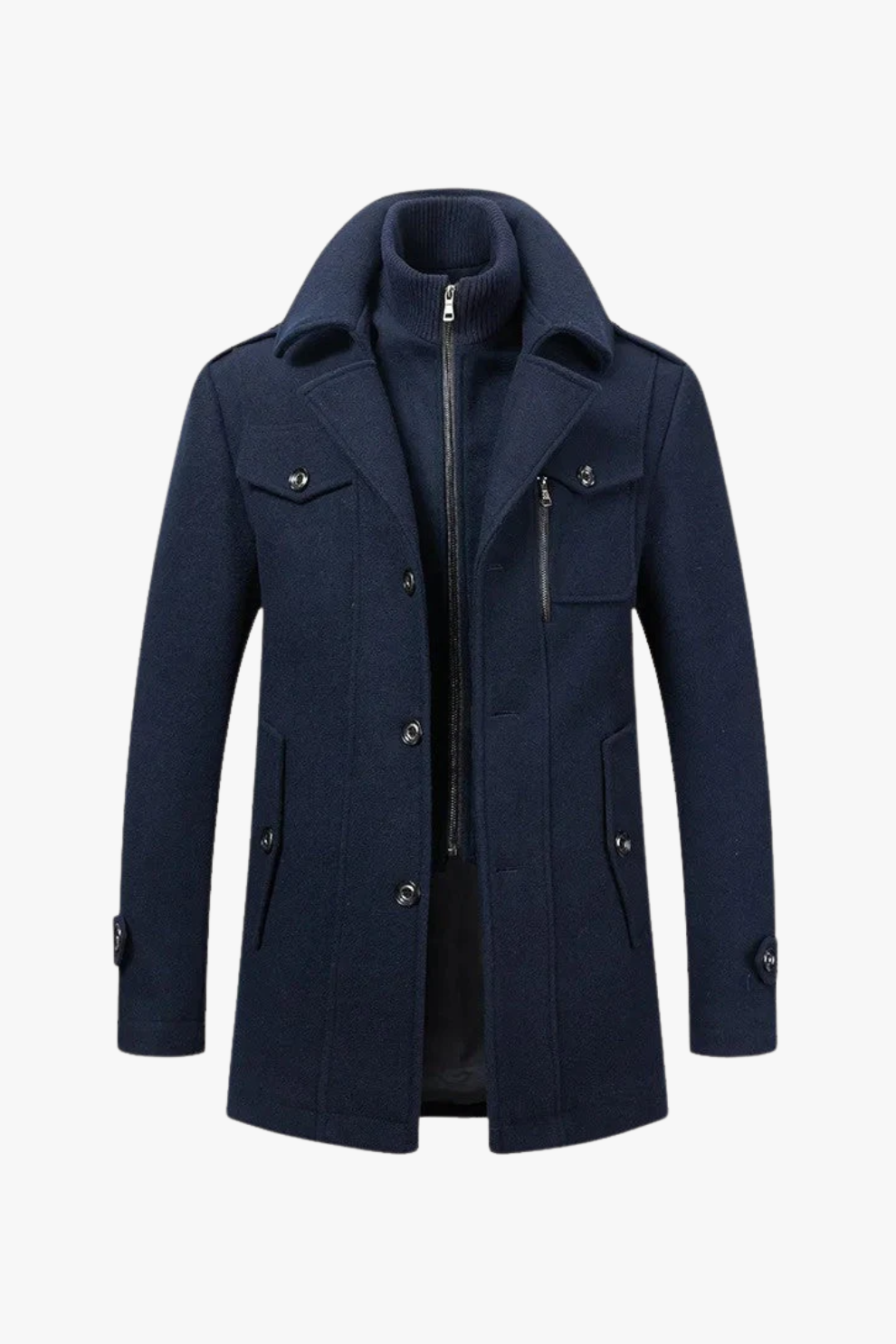Men's Dense-Woven Car Coat, Inner Knit Zip Collar