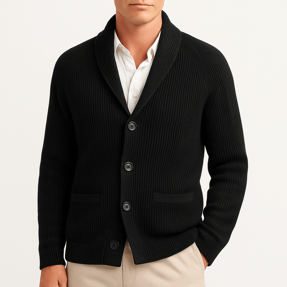 Men's Chunky-Rib Shawl-Collar Cardigan, Five-Button Front