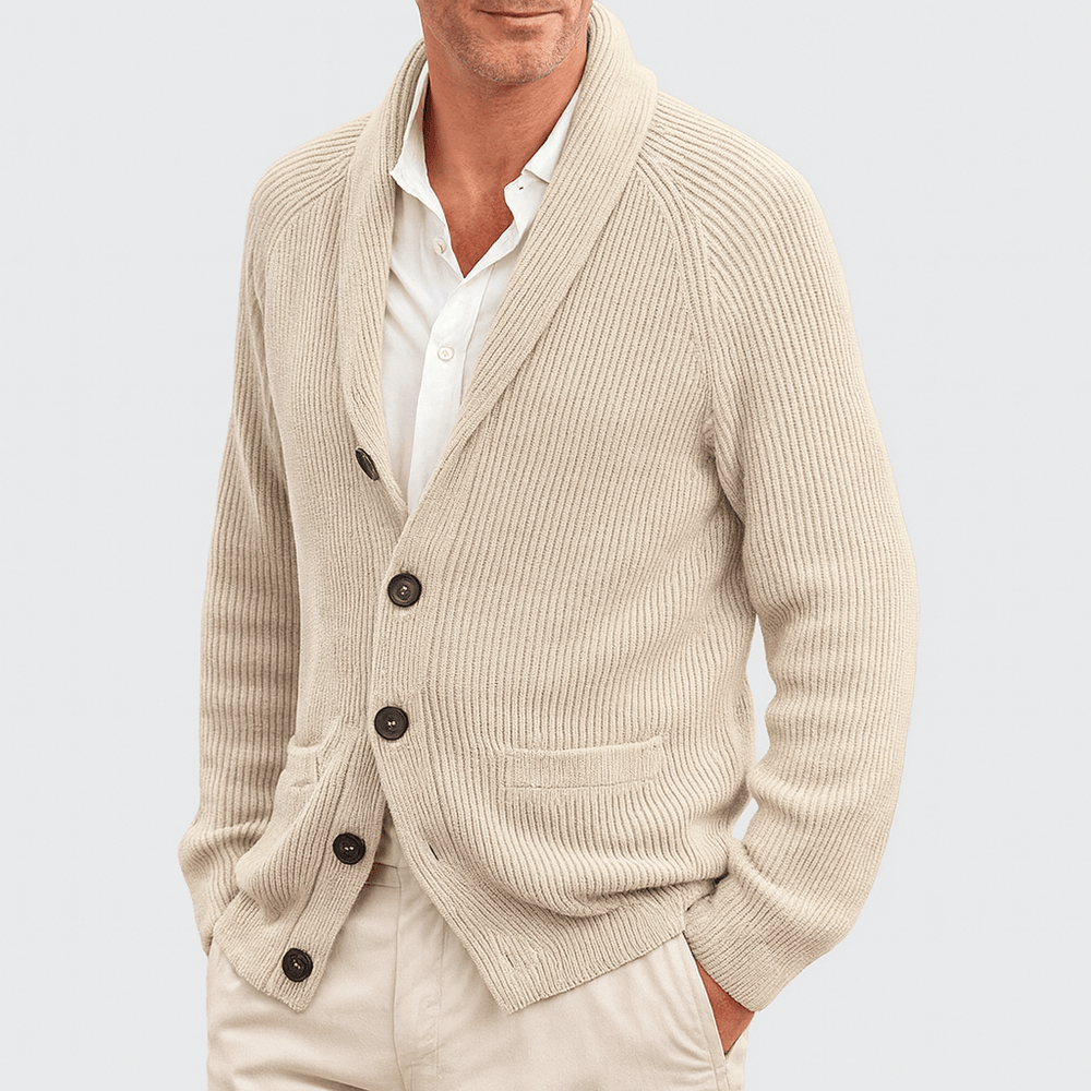 Men's Chunky-Rib Shawl-Collar Cardigan, Five-Button Front
