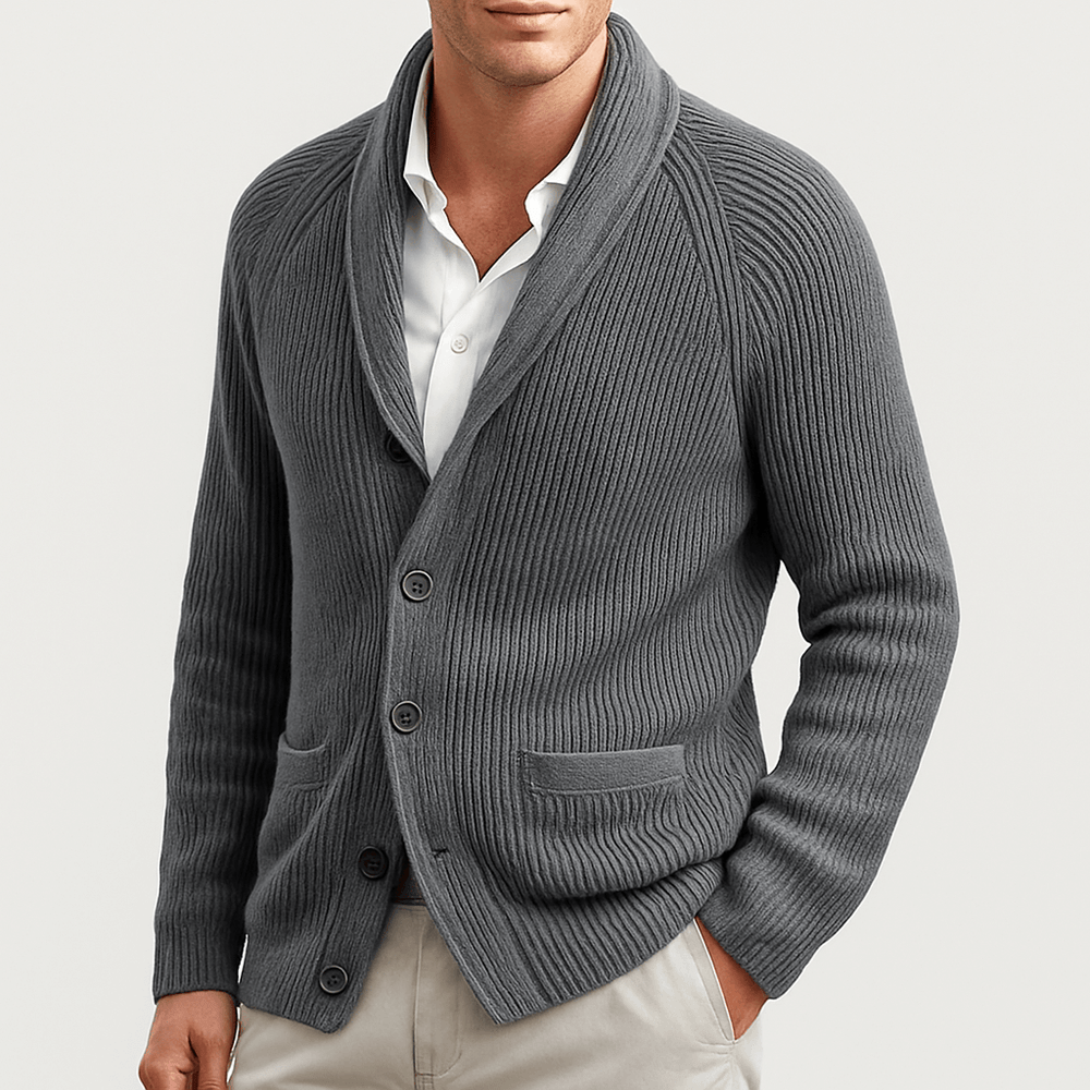 Men's Chunky-Rib Shawl-Collar Cardigan, Five-Button Front