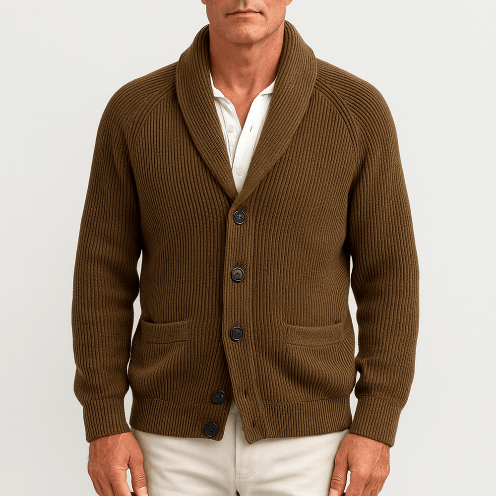 Men's Chunky-Rib Shawl-Collar Cardigan, Five-Button Front