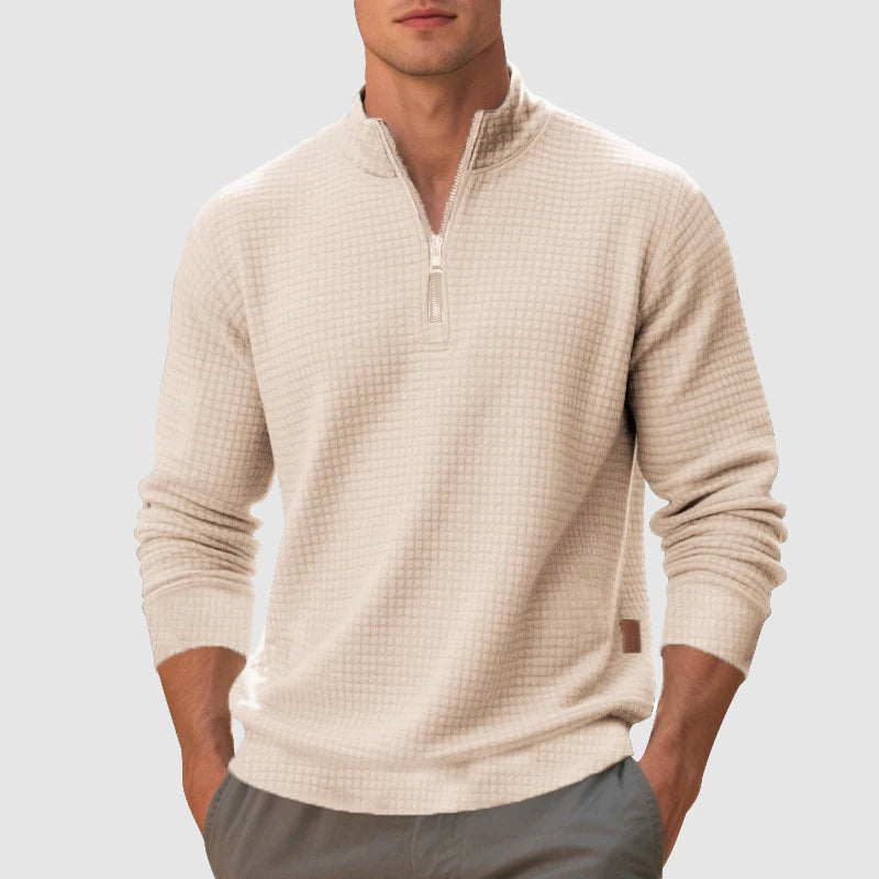 Men's Waffle-Textured Quarter-Zip Pullover, Slim-Fit Mock-Neck Knit