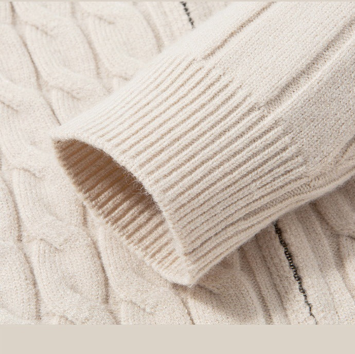 Men's Cable-Knit Full-Zip Cardigan, Stand-Collar Knit Jacket