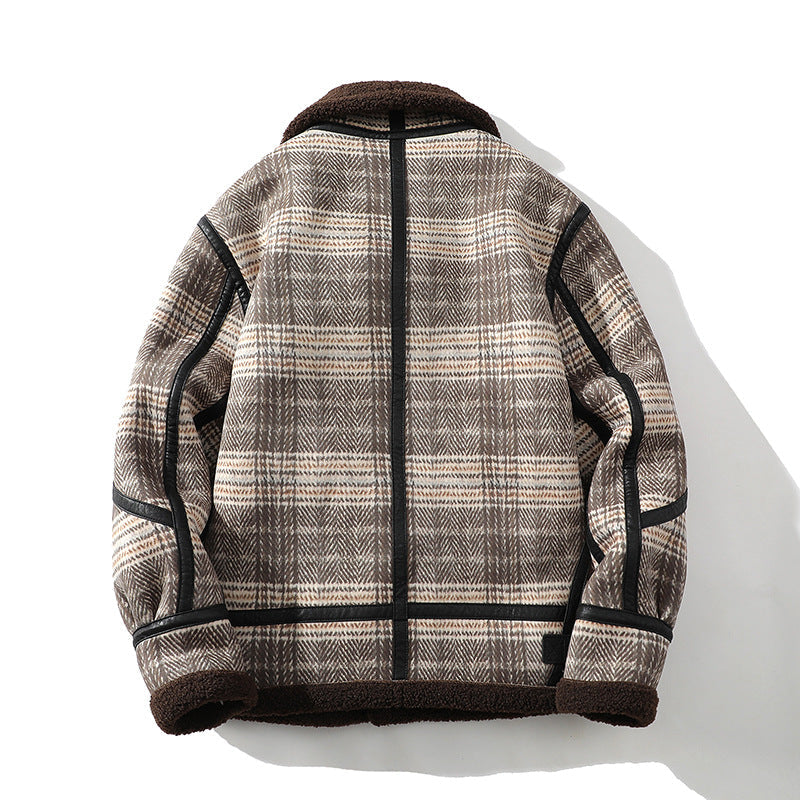 Men's Checked Sherpa Flight Jacket, Contrast-Piped Winter Coat