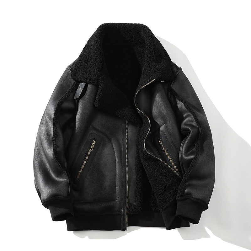 Men's Faux-Leather Aviator Jacket, Sherpa-Lined Zip Coat