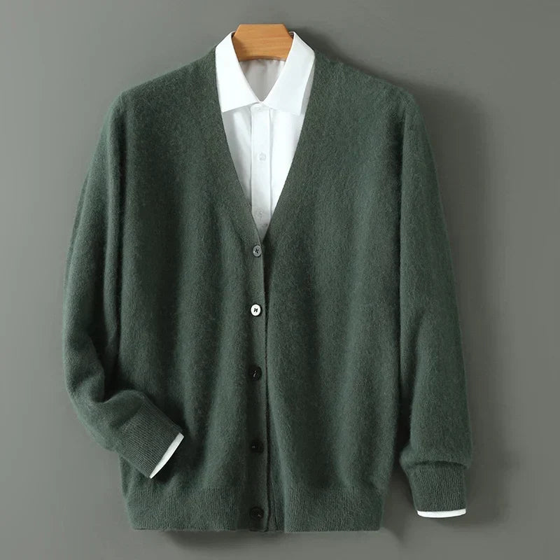 Men's V-Neck Button-Through Cardigan, Soft Brushed Knit