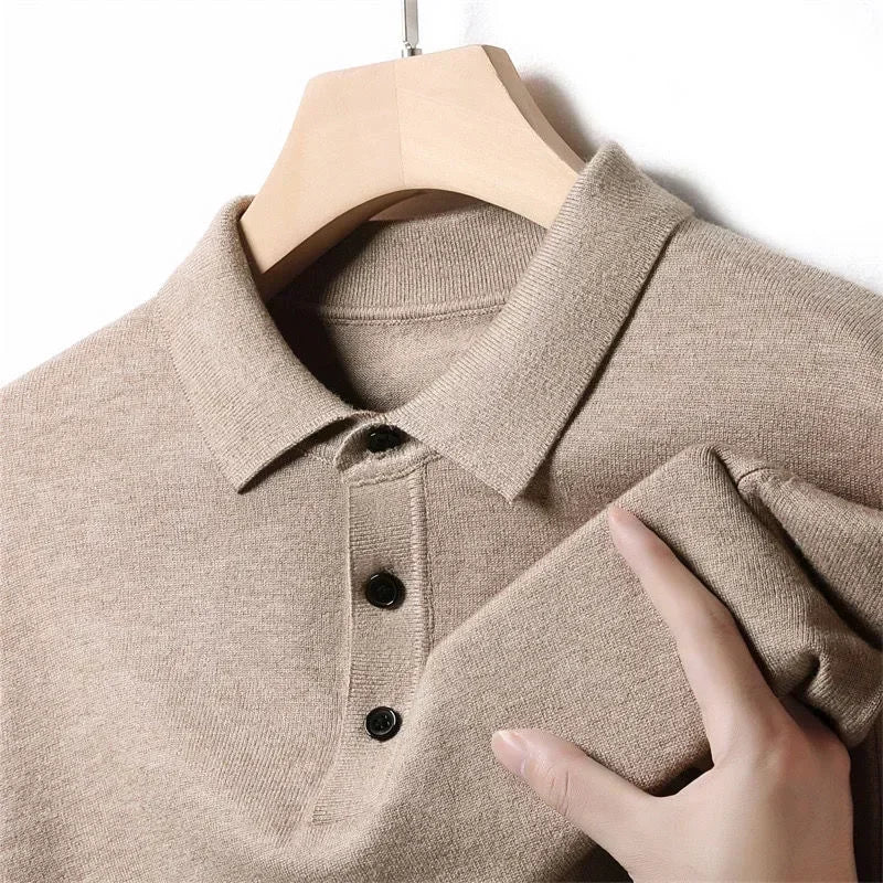 Men's Fine-Knit Polo Sweater, Long-Sleeve Three-Button Pullover
