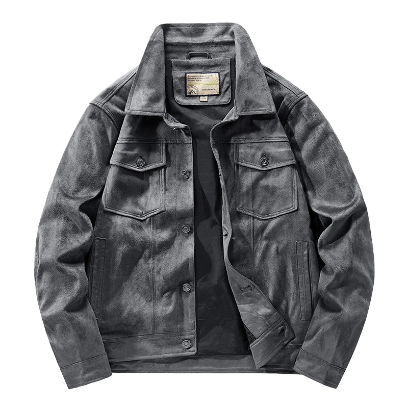 Men's Faux-Suede Trucker Jacket, Button-Front Lined Utility Shell