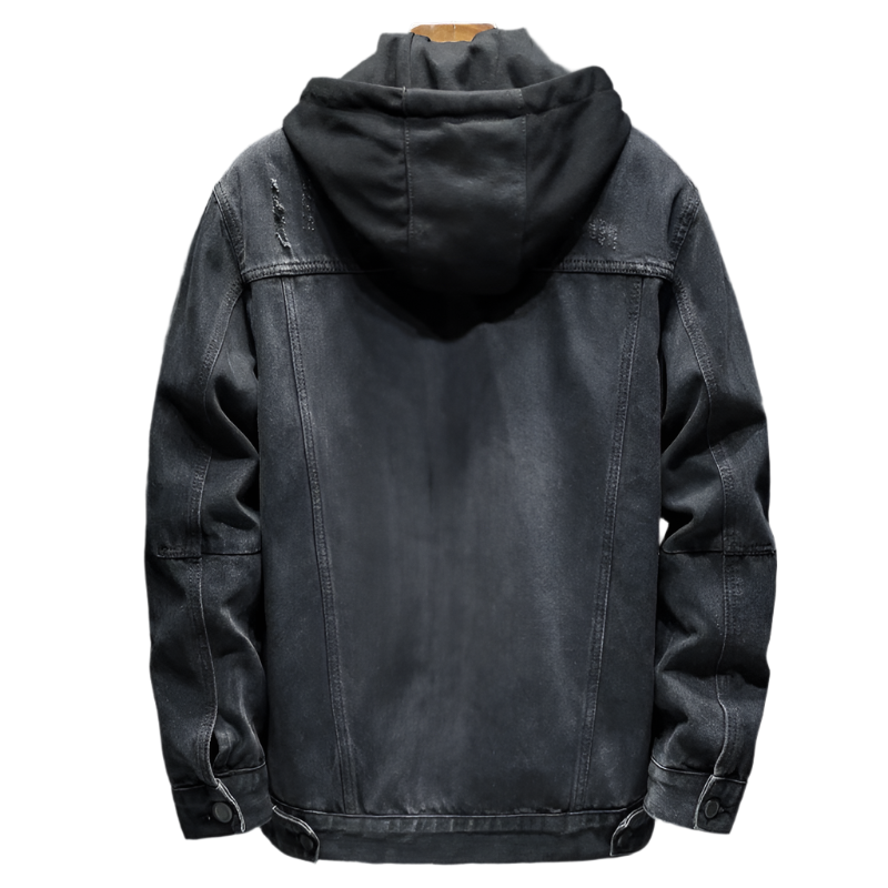 Men's Hooded Denim Trucker Jacket, Quilt-Lined Distressed Coat