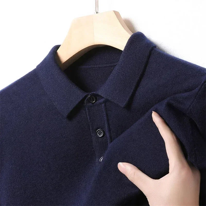 Men's Fine-Knit Polo Sweater, Long-Sleeve Three-Button Pullover