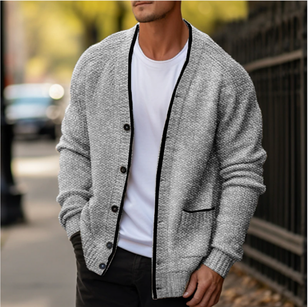 Men's Ribbed Button-Front Cardigan, Classic Layering Knit
