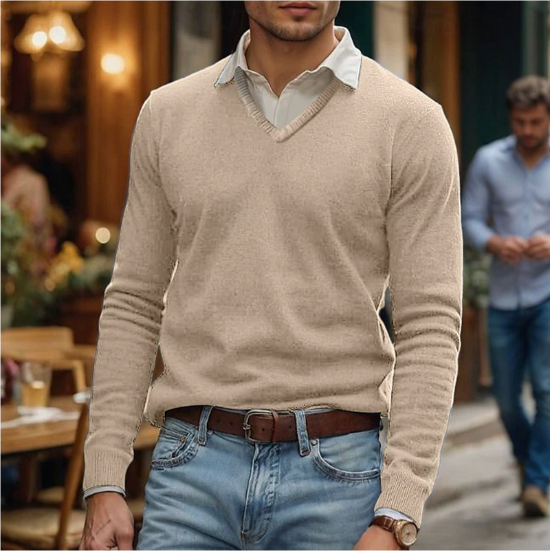 Men's Ribbed V-Neck Sweater, Cool-Season Crew Knit