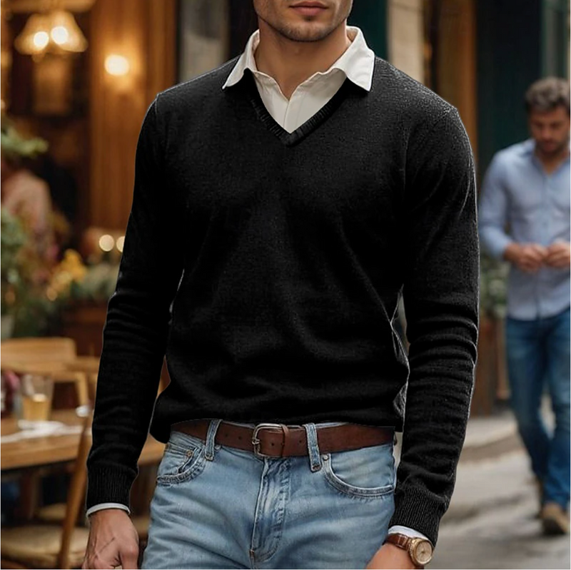 Men's Fine-Knit V-Neck Sweater, Lightweight Pullover