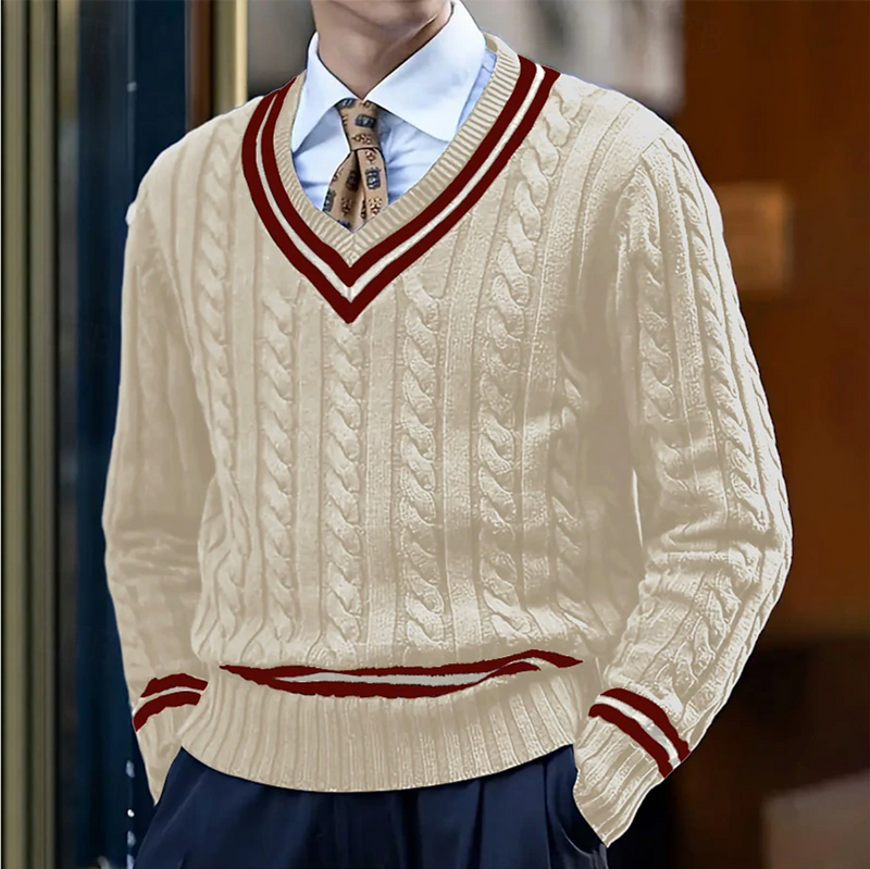 Men's Ribbed V-Neck Sweater, Layering Knit Pullover