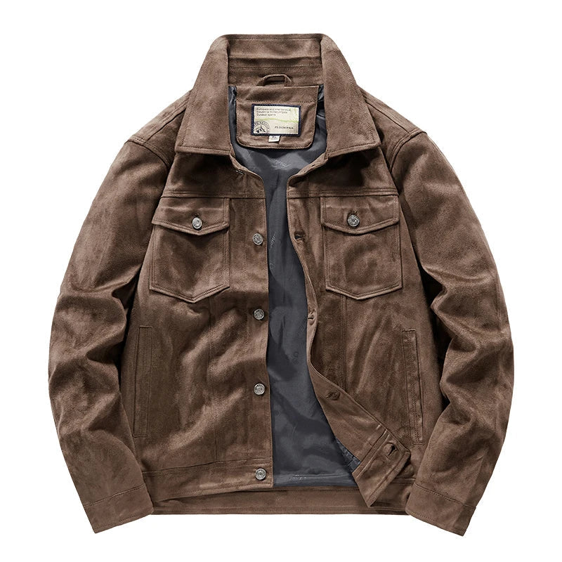 Men's Faux-Suede Trucker Jacket, Button-Front Lined Utility Shell