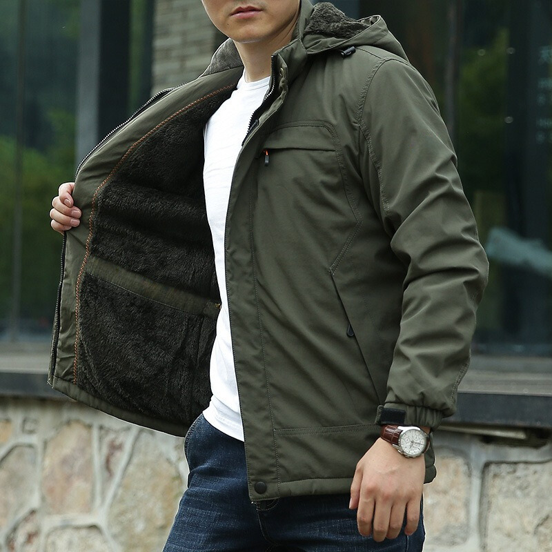 Men's Fleece-Lined Hooded Jacket, Woven Shell with Drawcord Hood