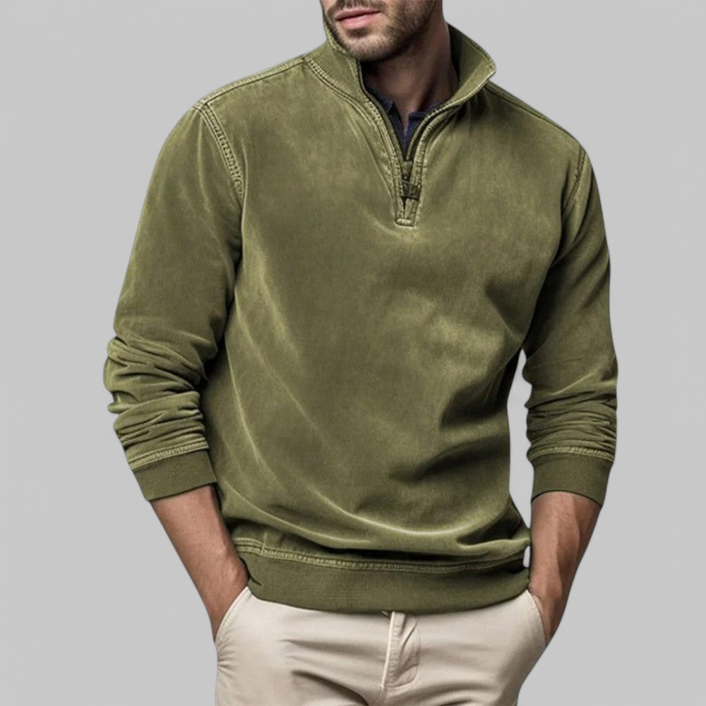 Men's Brushed Fleece Quarter-Zip Sweatshirt, Stand-Collar Pullover