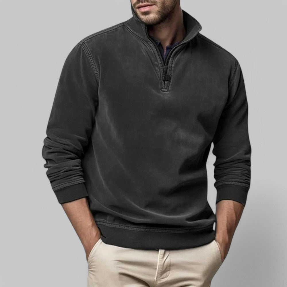 Men's Brushed Fleece Quarter-Zip Sweatshirt, Stand-Collar Pullover