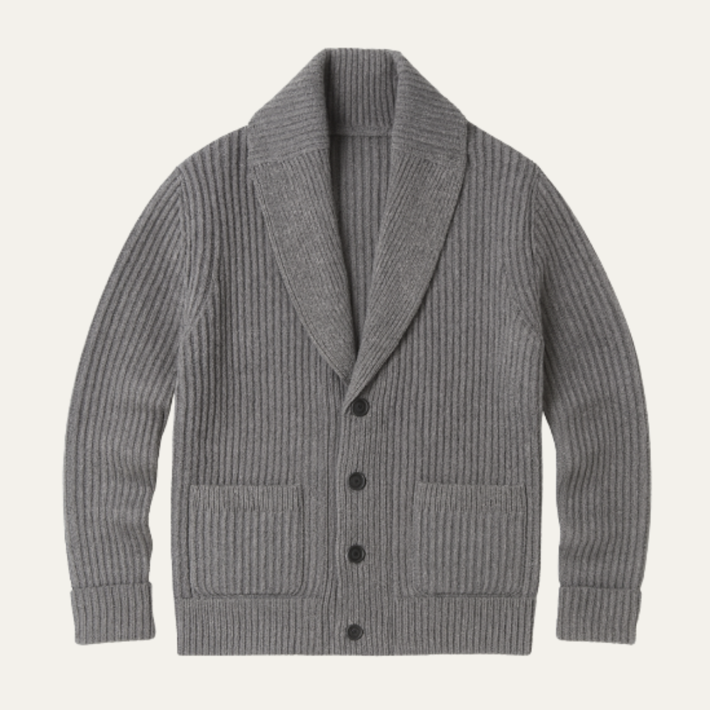 Men's Chunky Rib Shawl-Collar Cardigan, Patch-Pocket Knit Jacket