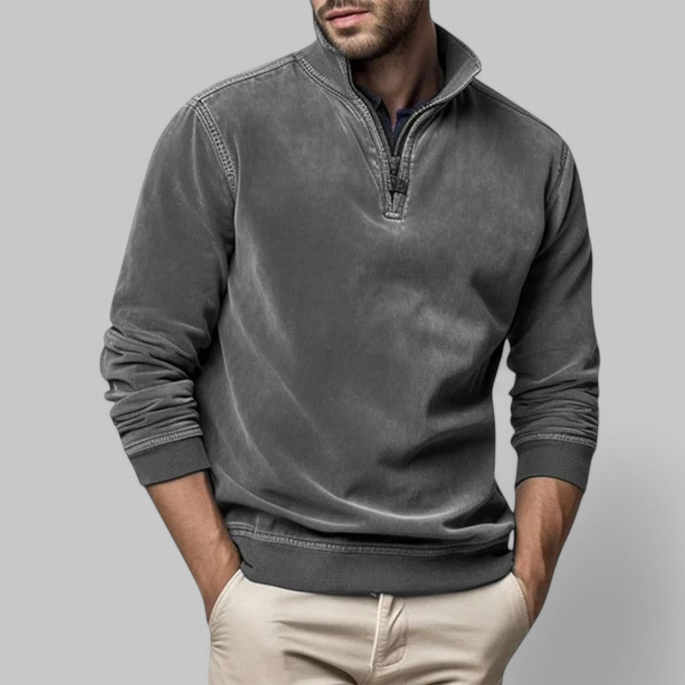 Men's Ribbed Quarter-Zip Pullover, Layering Stand-Collar Knit