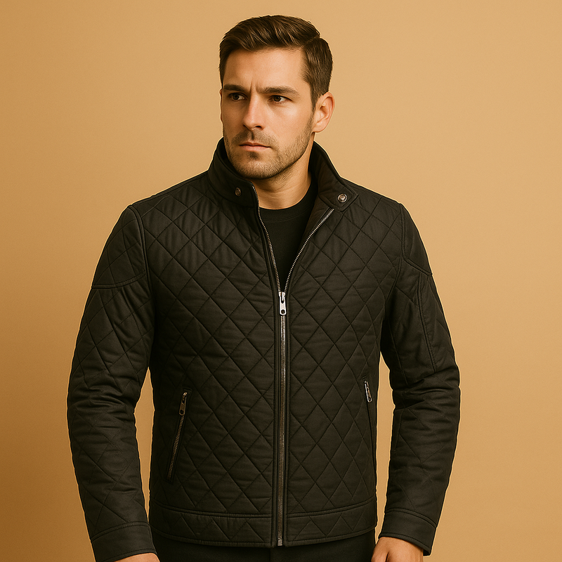 Men's Diamond-Quilted Zip Jacket, Stand-Collar Hip-Length Shell
