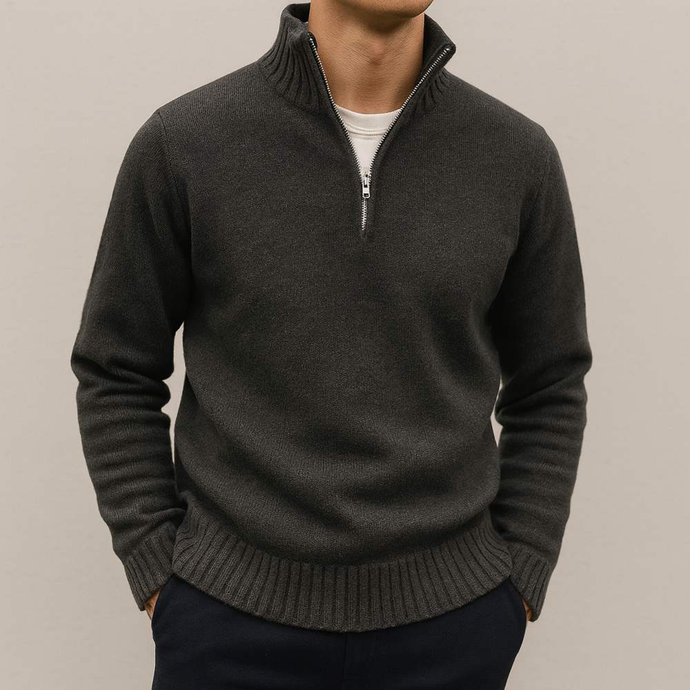 Men's Narrow-Rib Quarter-Zip Pullover, Short Stand-Collar Knit