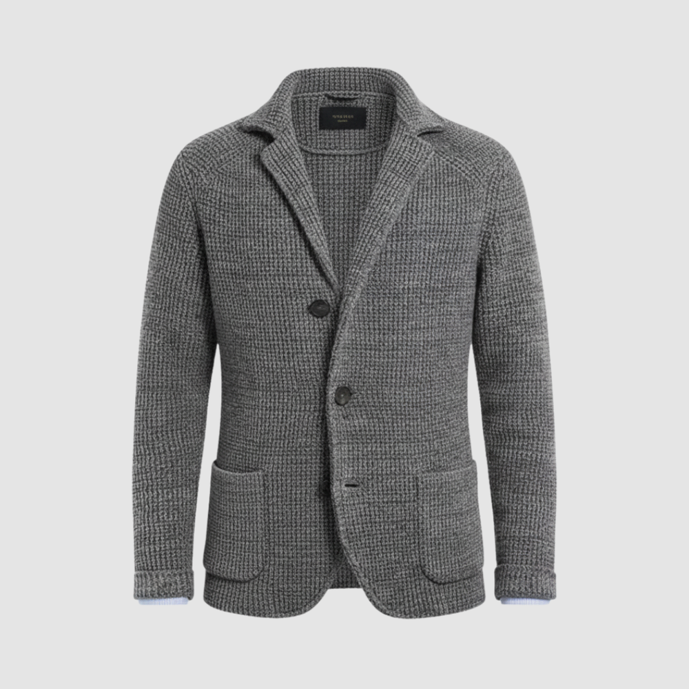Men's Waffle-Knit Notch-Lapel Blazer, Two-Button Patch-Pocket Jacket