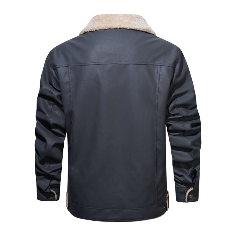 Men's Faux-Leather Trucker Jacket, Sherpa Collar and Lining