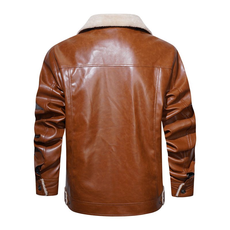 Men's Faux-Leather Trucker Jacket, Sherpa Collar and Lining