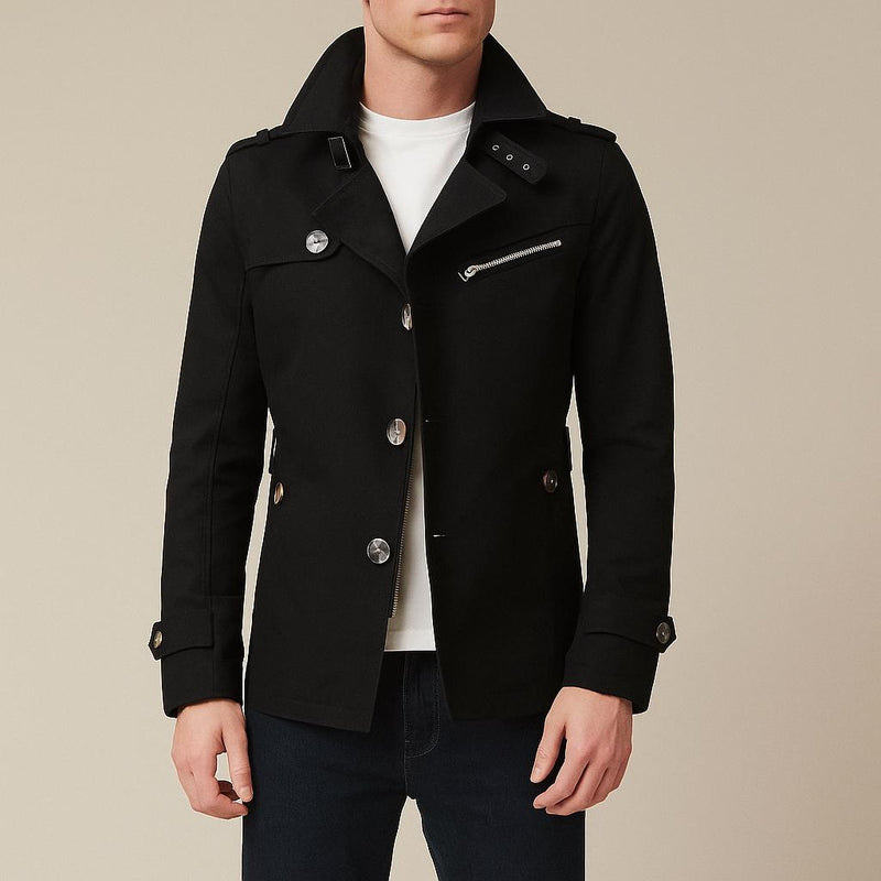 Men's Short Trench Jacket, Epaulette Button-Front Woven Coat