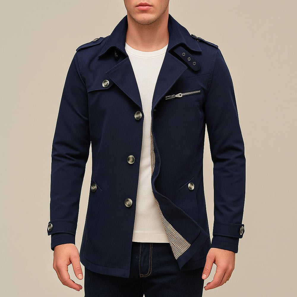 Men's Short Trench Jacket, Epaulette Button-Front Woven Coat