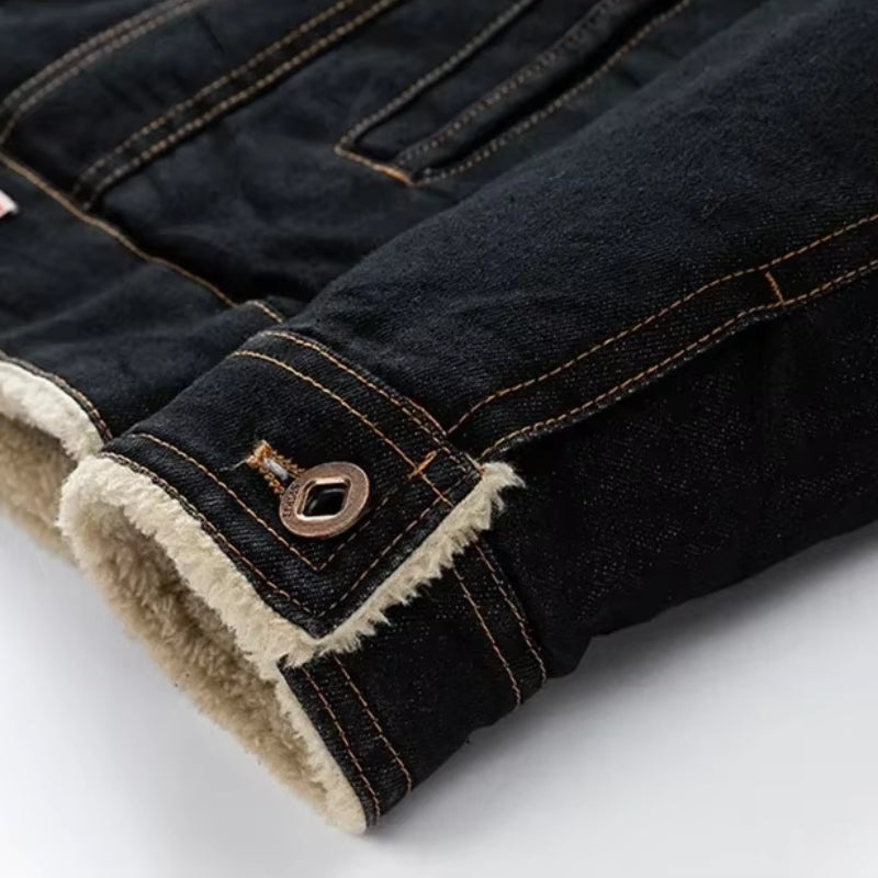 Men's Denim Trucker Jacket, Sherpa Collar and Lining