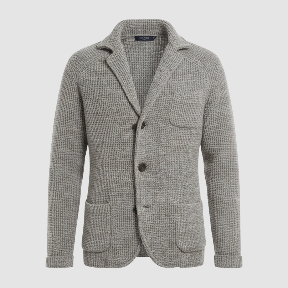 Men's Waffle-Knit Notch-Lapel Blazer, Two-Button Patch-Pocket Jacket
