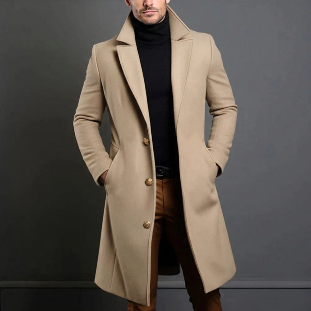 Men's Knit Notch-Lapel Wrap Coat, Mid-Weight Woven Winter Jacket