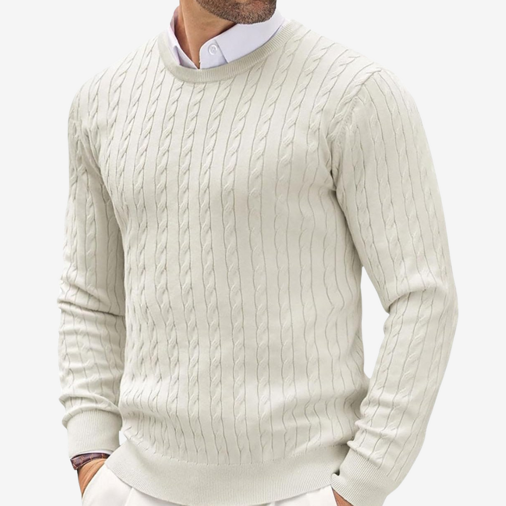 Men's Fine Cable-Knit Crewneck Sweater, Slim Pullover