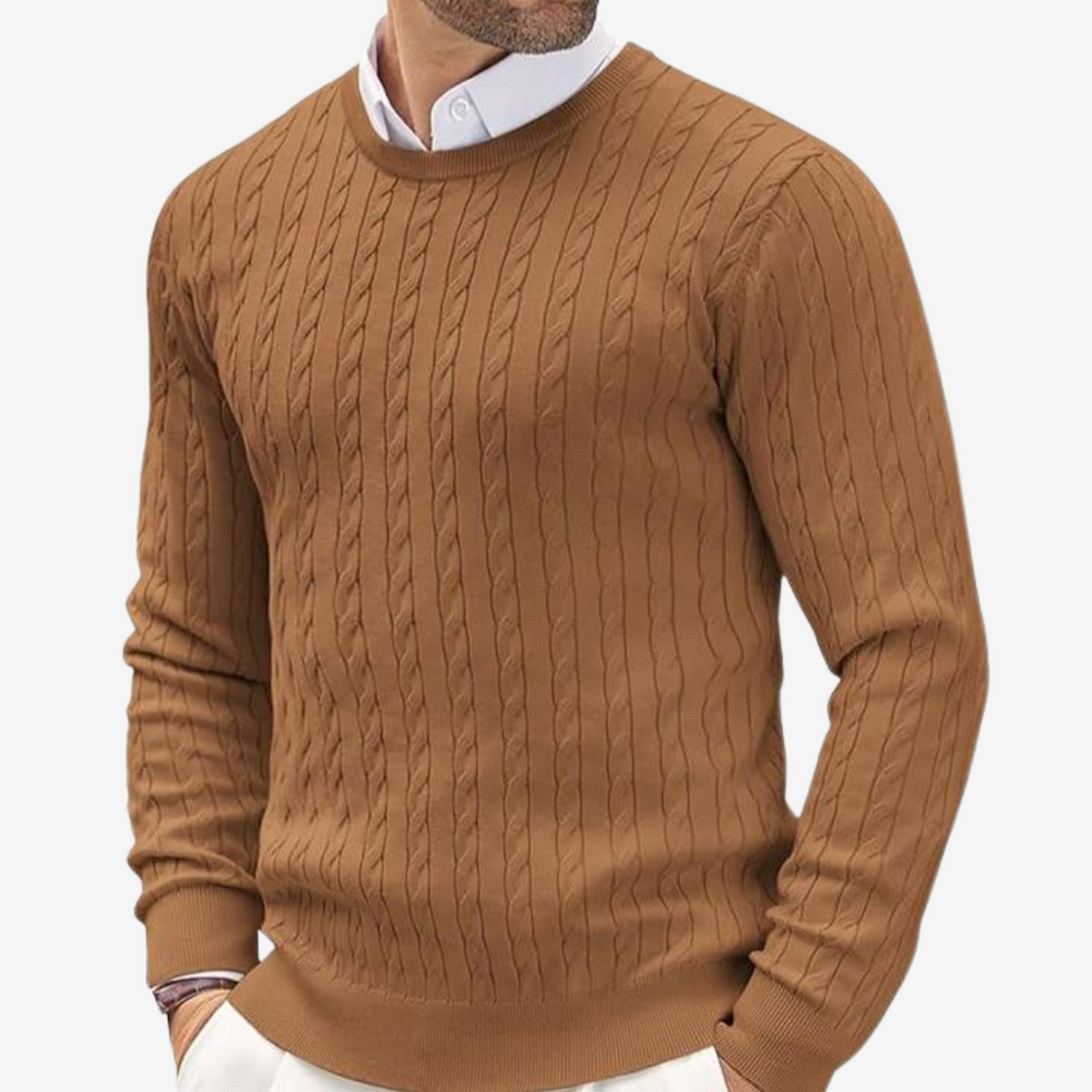 Men's Fine Cable-Knit Crewneck Sweater, Slim Pullover