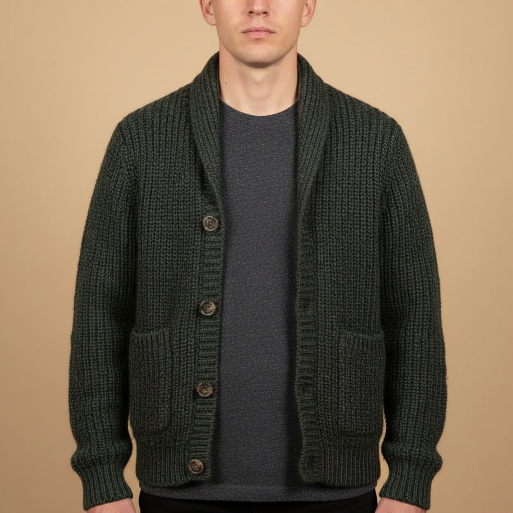 Men's Ribbed Button-Front Cardigan, Winter-Weight Layering Knit
