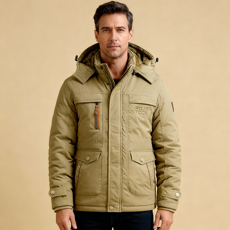 Men's Woven Insulated Winter Coat, Seasonal Hooded Longline Jacket