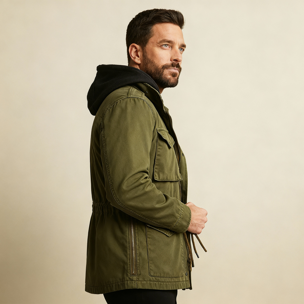 Men's Woven Field Jacket, Drawcord-Waist Four-Pocket Shell