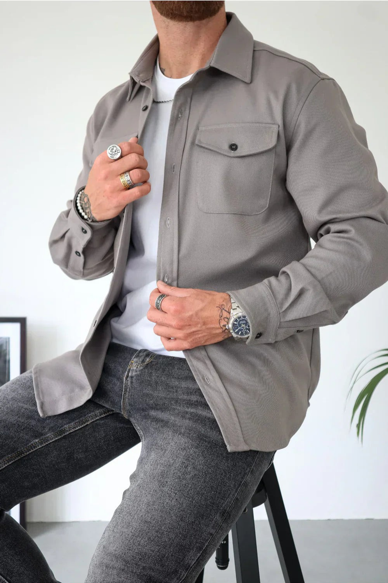 Men's Flannel Overshirt Layering Jacket, Classic Knit Utility Coat