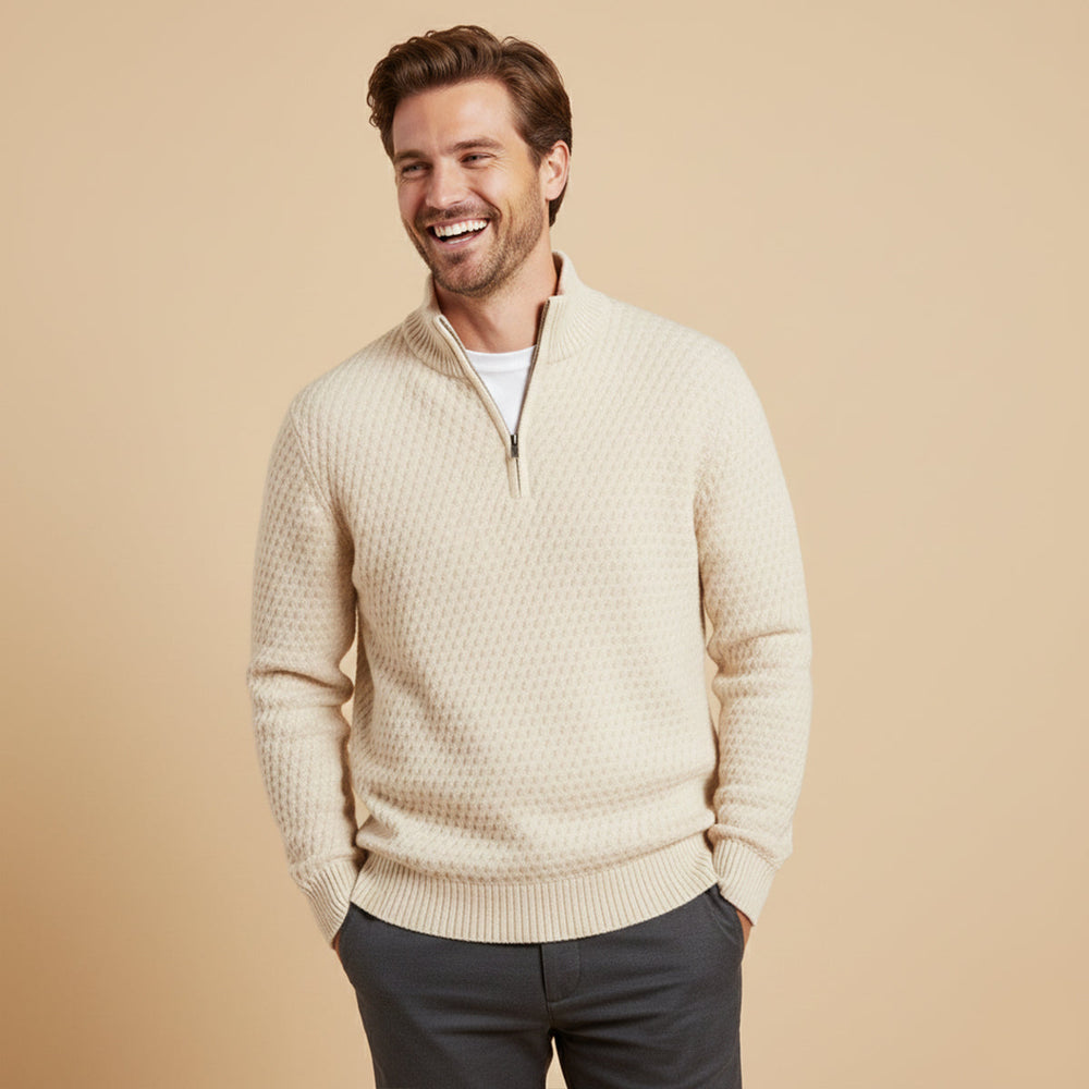 Men's Raised-Diamond Textured Quarter-Zip, Tall Ribbed-Collar Sweater