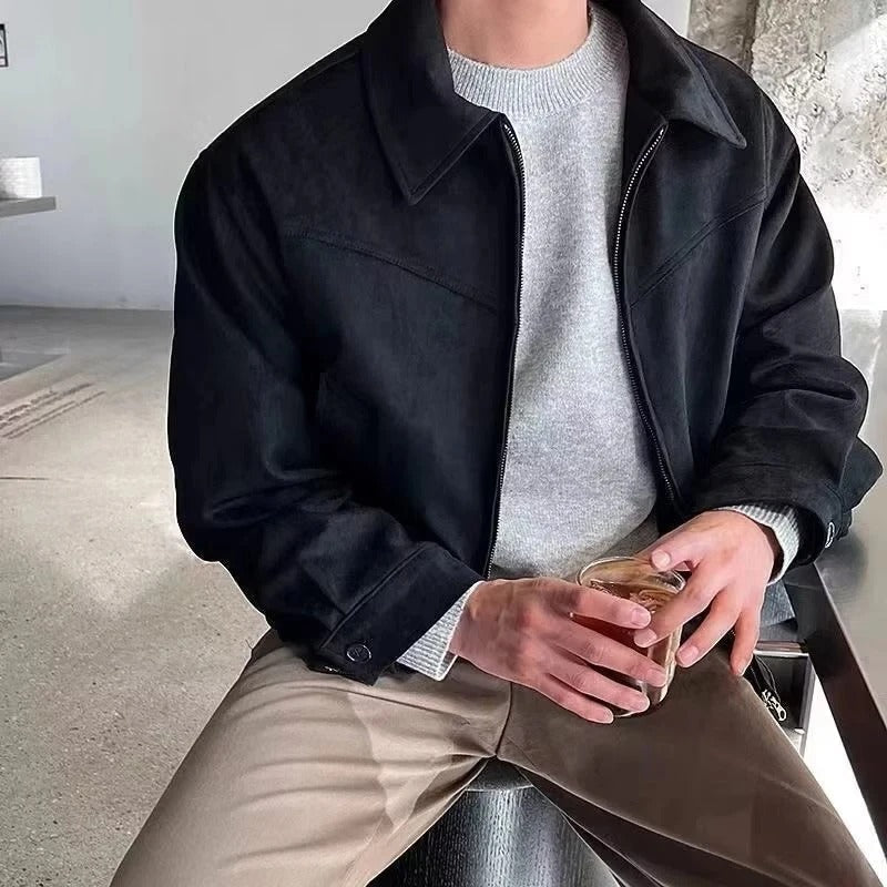 Men's Faux-Suede Point-Collar Jacket, Zip-Front Relaxed Shell