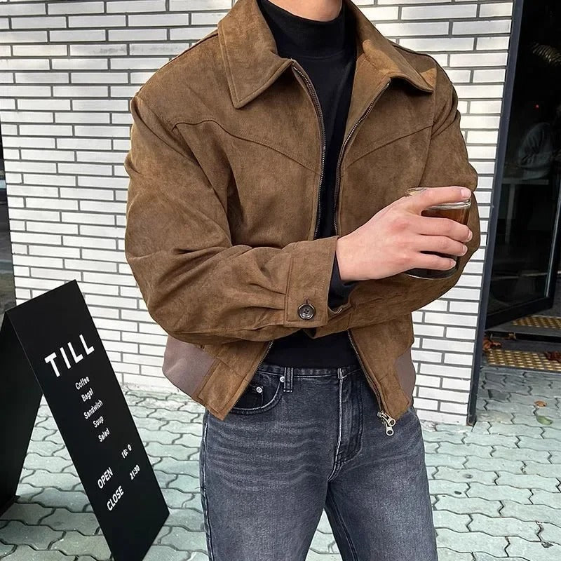 Men's Faux-Suede Point-Collar Jacket, Zip-Front Relaxed Shell