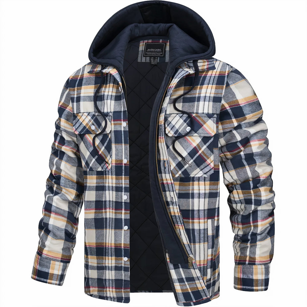 Men's Tartan Flannel Hooded Shirt Jacket, Quilted-Lined Utility Coat