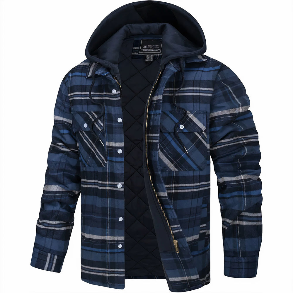 Men's Tartan Flannel Hooded Shirt Jacket, Quilted-Lined Utility Coat