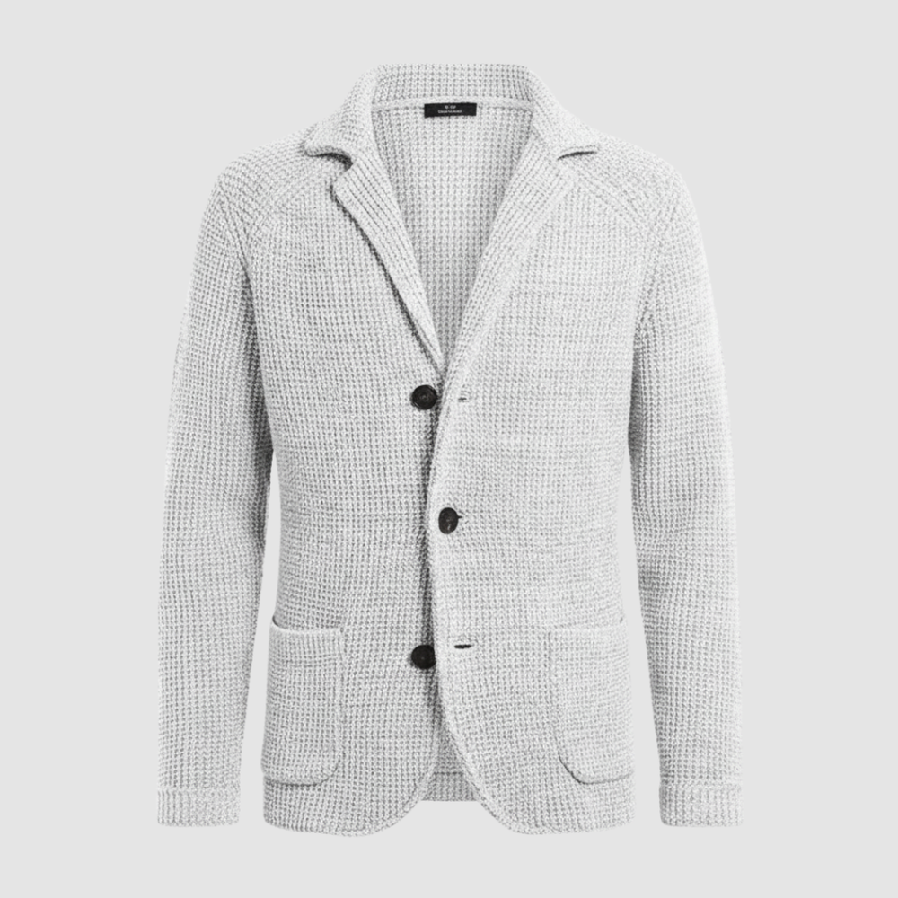 Men's Waffle-Knit Notch-Lapel Blazer, Two-Button Patch-Pocket Jacket