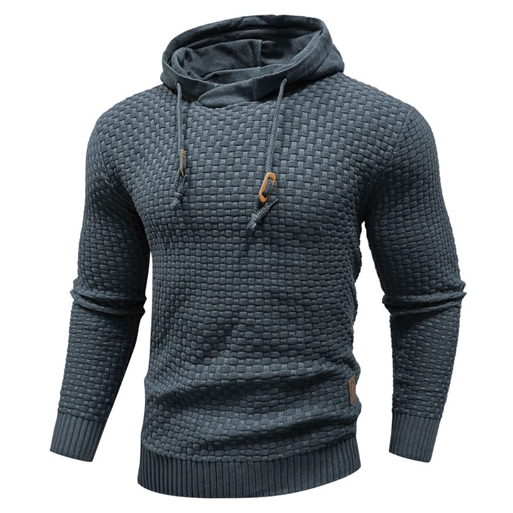 Men's Waffle-Knit Pullover Hoodie, Drawstring Sweater Knit